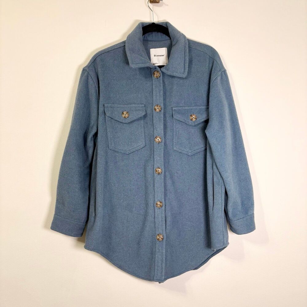 Bluenotes Blue Fleece Button Down Shacket Sz L